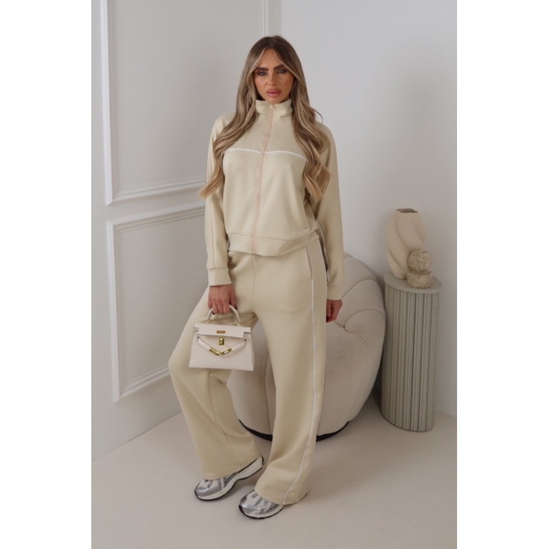 NAVEAH CREAM PIPING ZIP JACKET & TROUSER LOUNGWEAR