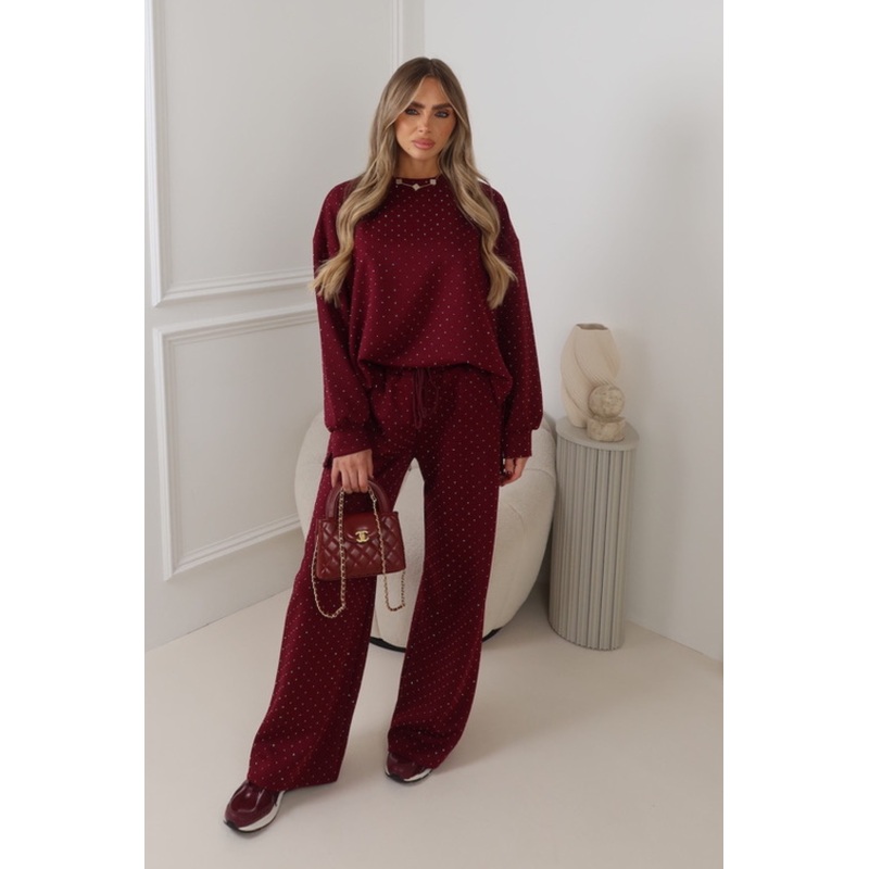 SYLVIE BURGUNDY DIAMONTE JUMPER & TROUSER COORD