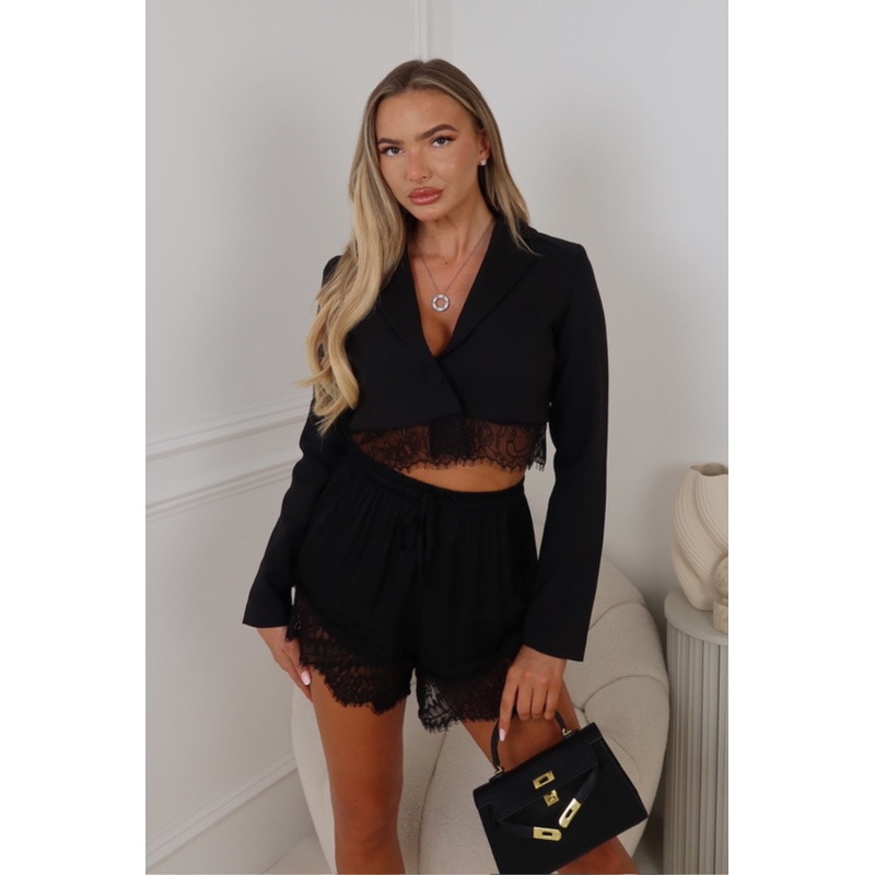 Bonnie Black cropped lace edge blazer