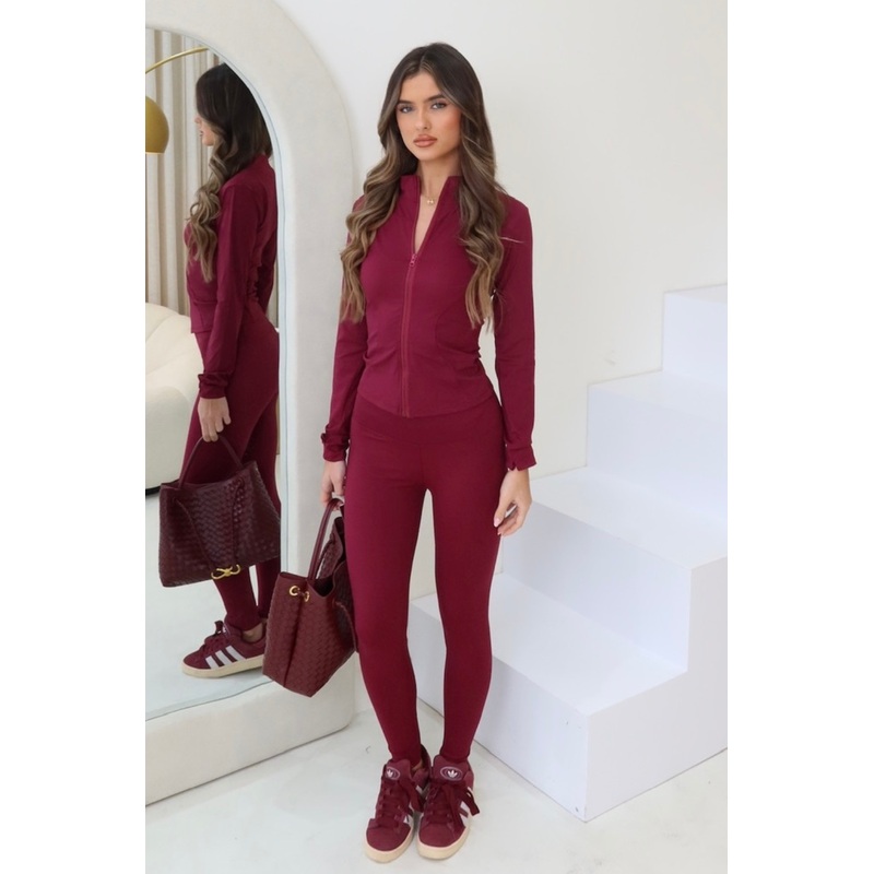 Carly burgundy zip jacket and legging activewear