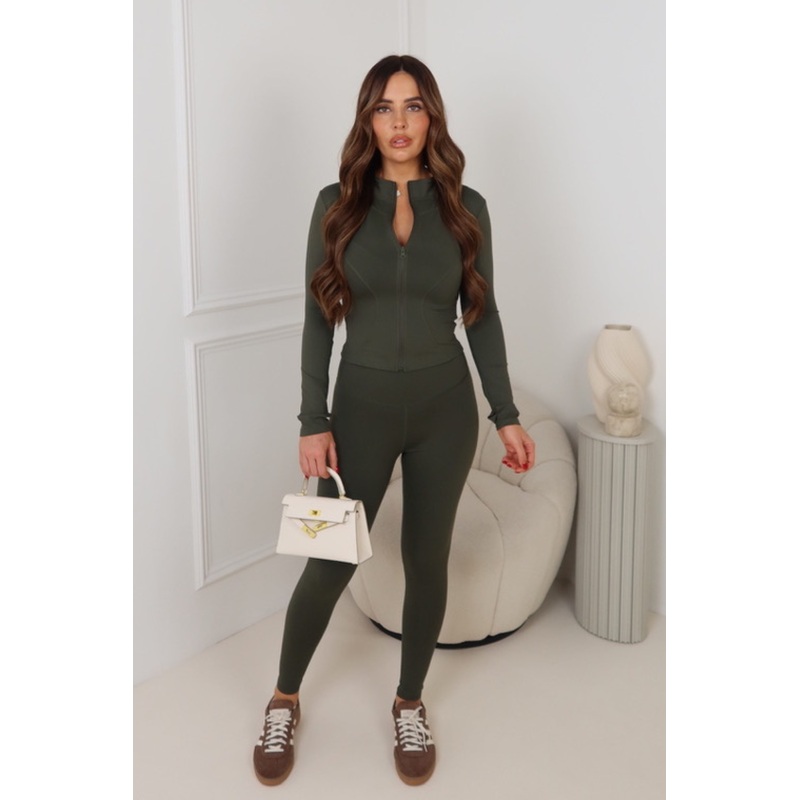 Carly khaki zip jacket and legging activewear