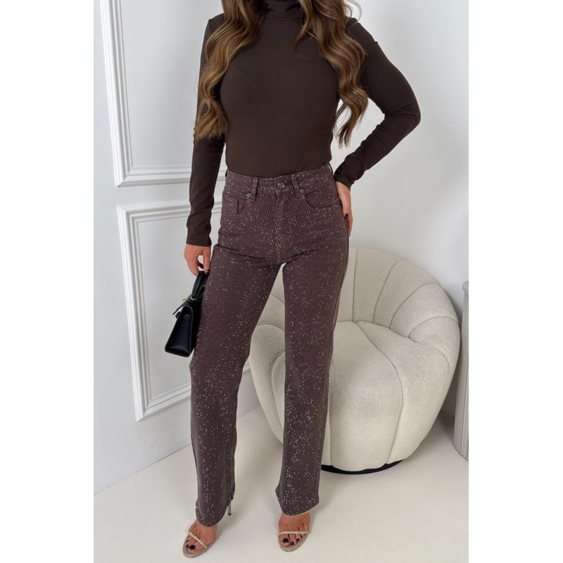CASSI CHOCOLATE DIAMANTE STRAIGHT LEG JEANS