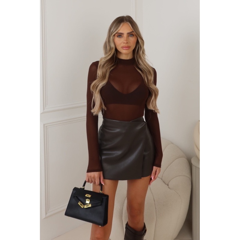 Maeve brown mesh high neck body suit