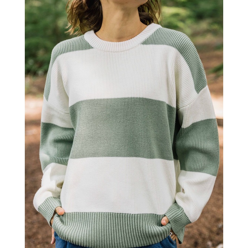 Moments Oversized Organic Knitted Jumper - Pistachio Stripe