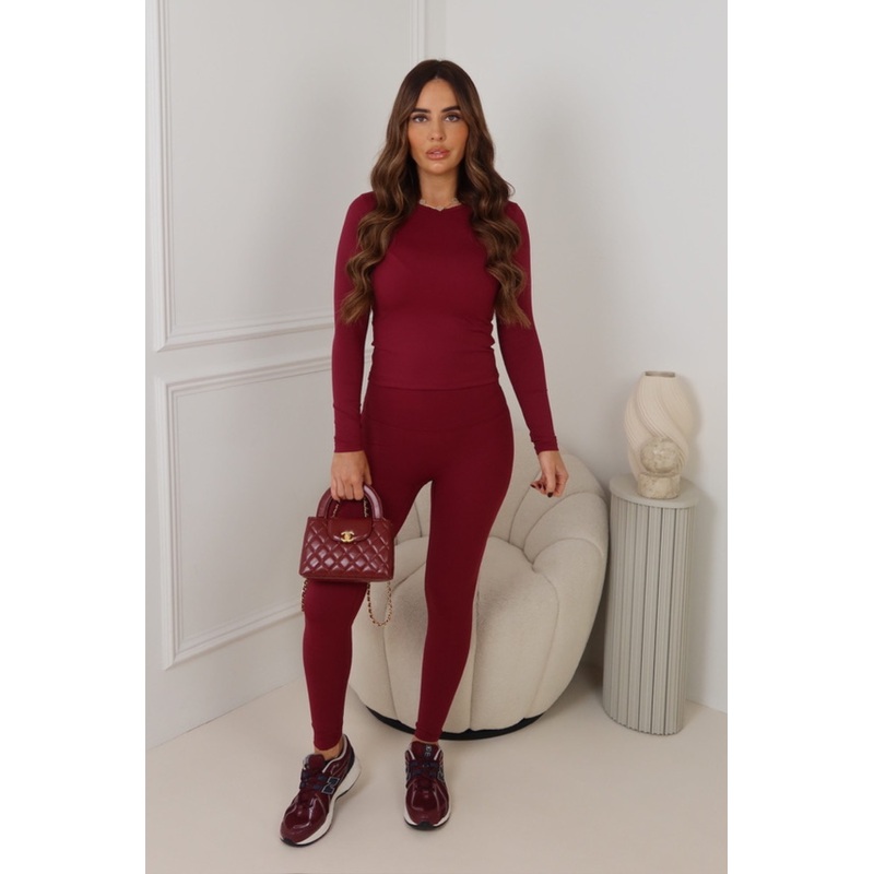 NADINE BURGUNDY LONG SLEEVE LEGGINGS SET