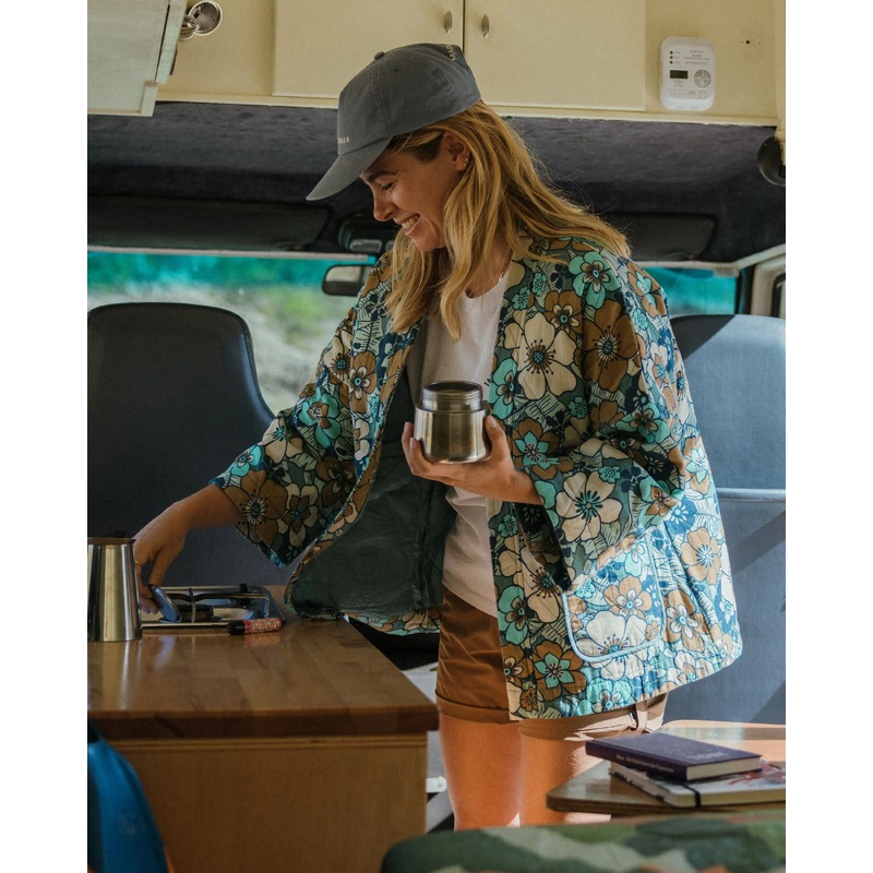 Mira Organic Cotton Quilted Overshirt - Vintage Floral Aqua