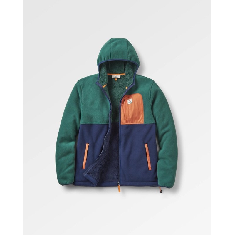 Loch Hooded Recycled Polar Fleece - Rain Forest/Rich Navy