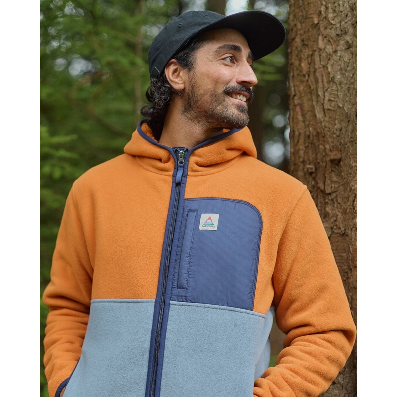 Loch Hooded Recycled Polar Fleece - Sunset Orange/Storm Grey