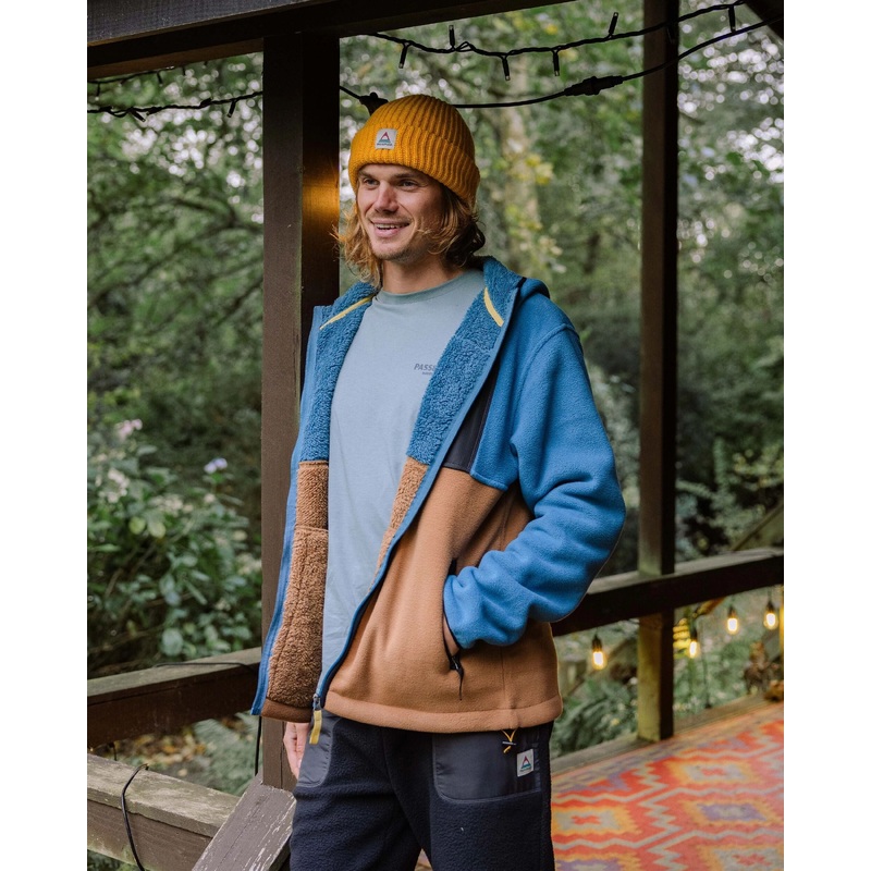 Loch Hooded Recycled Polar Fleece - Toffee/Blue Steel