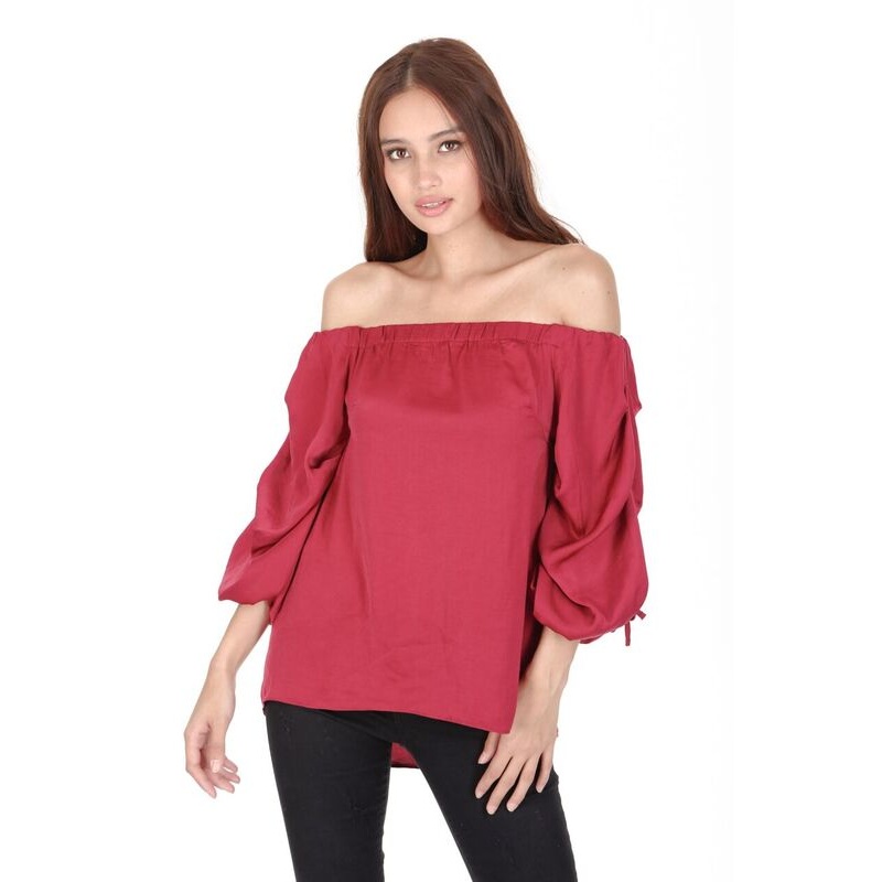 Wine Off The Shoulder Sleeve Detail Top