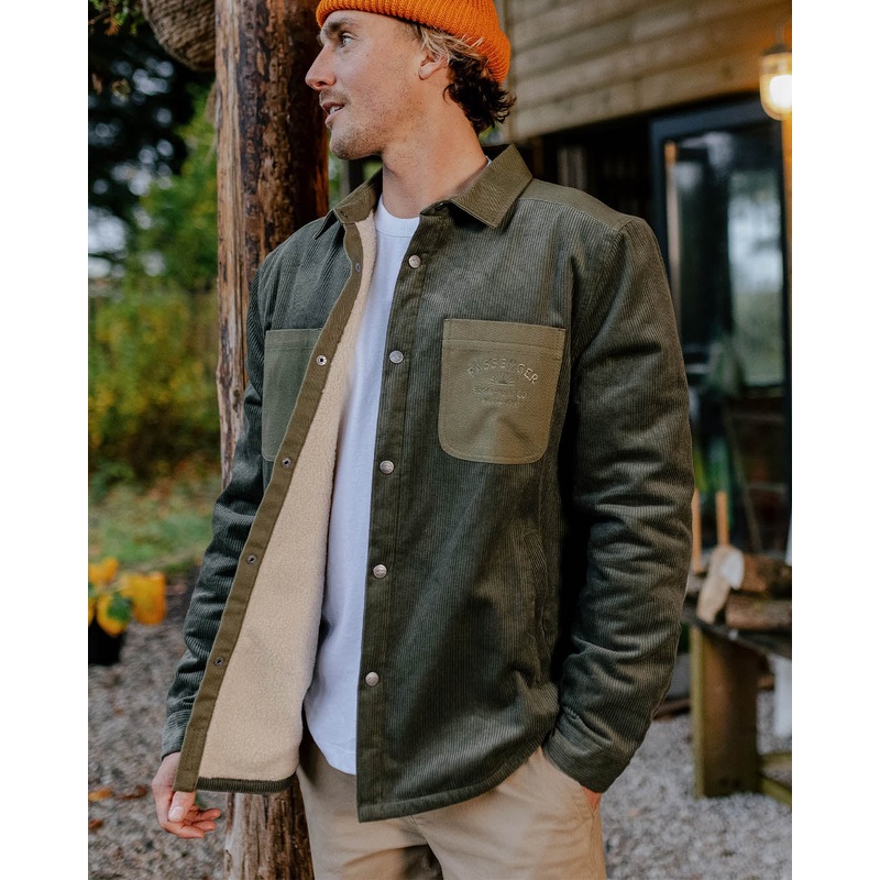 Kodiak Sherpa Lined Cord Overshirt - Dusty Olive