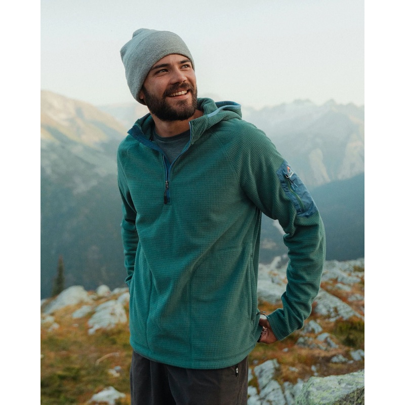 Forestscape Recycled Grid Fleece Hoodie - Deep Ocean