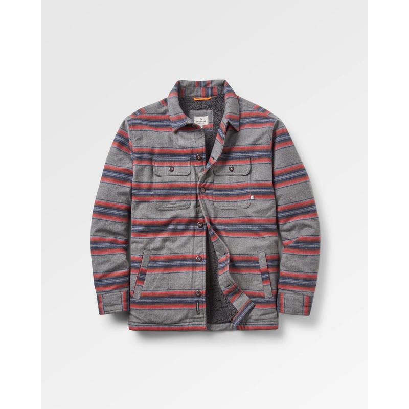 Freestyle Sherpa-Lined Overshirt - Grey Marl Stripe