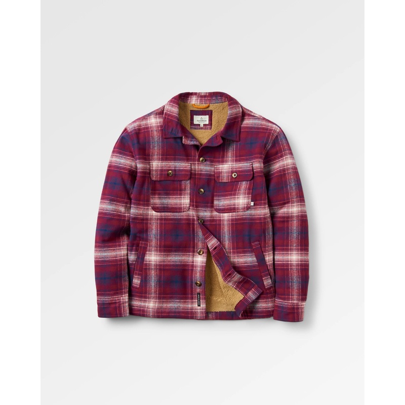 Freestyle Sherpa-Lined Overshirt - Wine/Rich Navy Check
