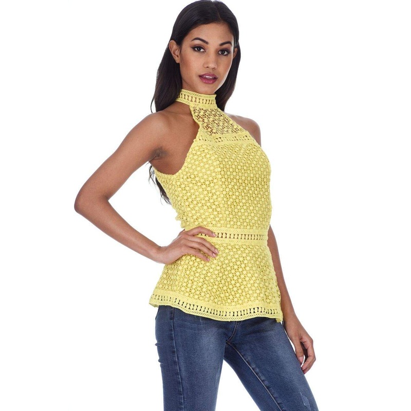 Yellow Crochet Peplum Top