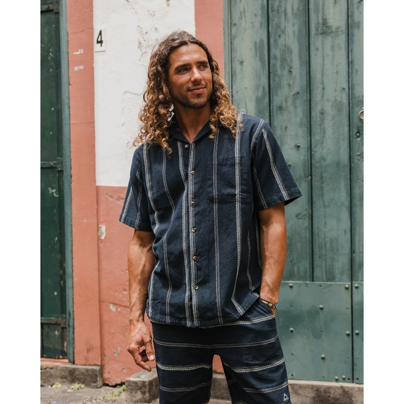 Cove Organic Cotton Short Sleeve Shirt - Deep Navy Jacquard Stripe