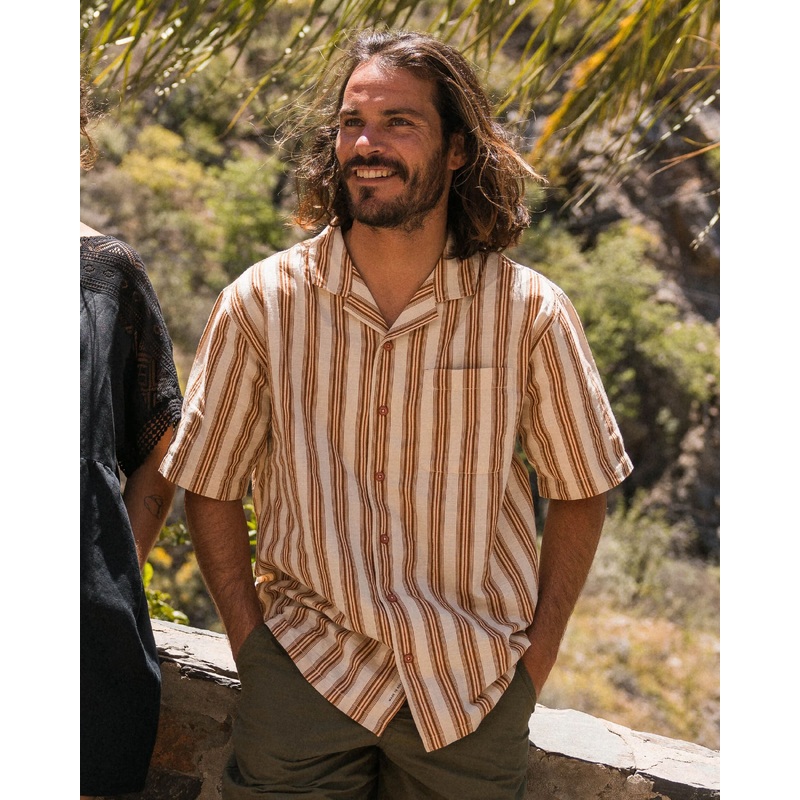 Cove Organic Cotton Textured Shirt - Sunset Orange Stripe