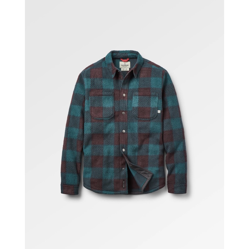 Backcountry Recycled Sherpa Fleece Shirt - Dark Fern/Espresso Check