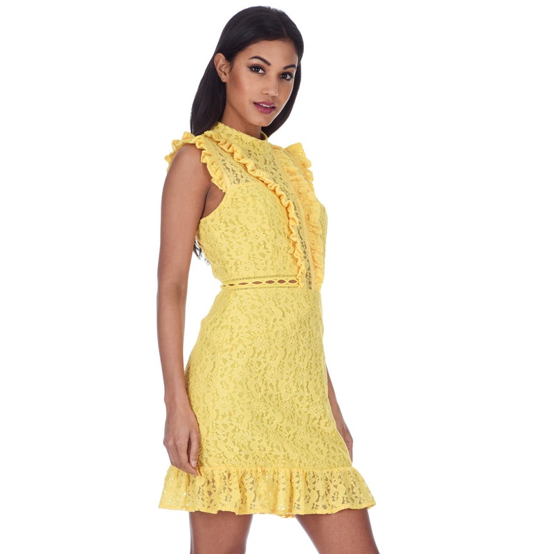 Yellow Lace Frill Detail Dress