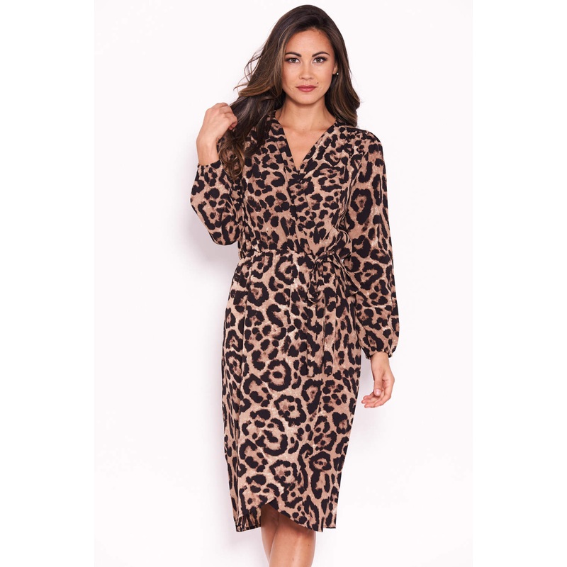 Animal Print V-Neck Wrap Dress