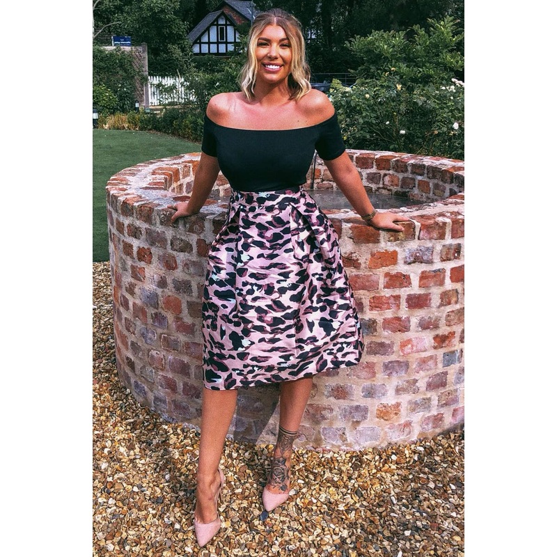 Animal Print 2 In 1 Off Shoulder Midi Dress
