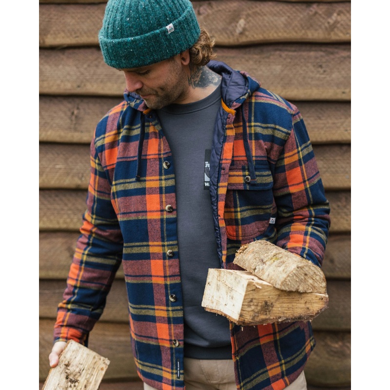 Sherwood Check Hooded Overshirt - Rich Navy/Burnt Orange