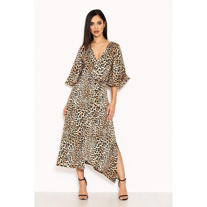 Animal Printed Maxi Dress With Tie Waist