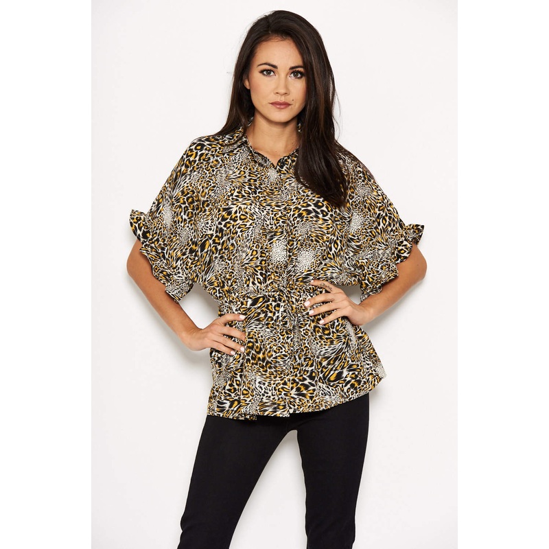 Animal Print Frill Sleeve Top