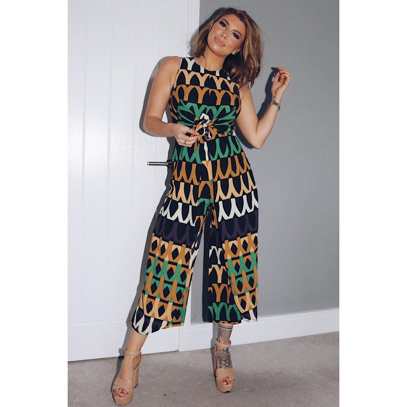 Aztec Print Tie Waist Jumpsuit
