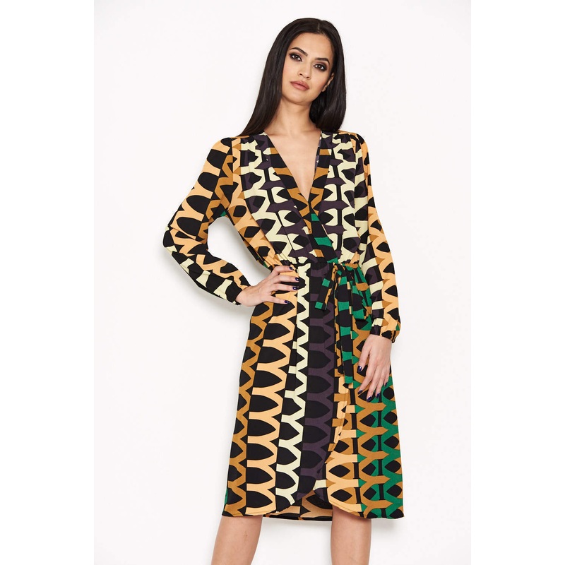 Aztec Print Wrap-Style  Dress
