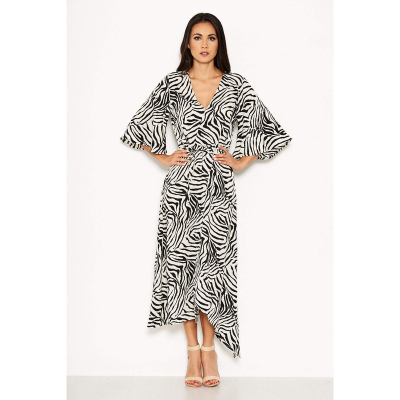 Zebra Print Wrap Maxi Dress