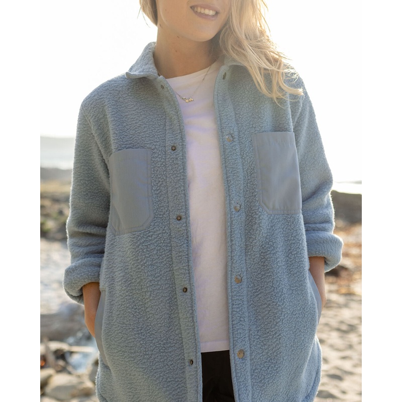 Rappel Recycled Sherpa Fleece Oversized Shirt - Faded Denim