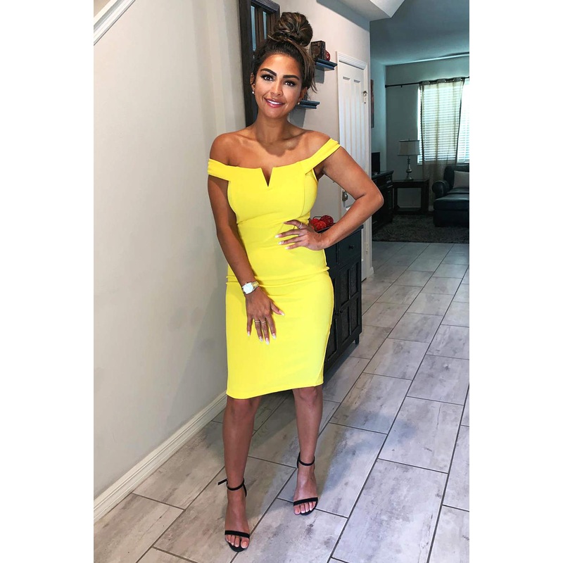 Yellow Bardot Bodycon Dress