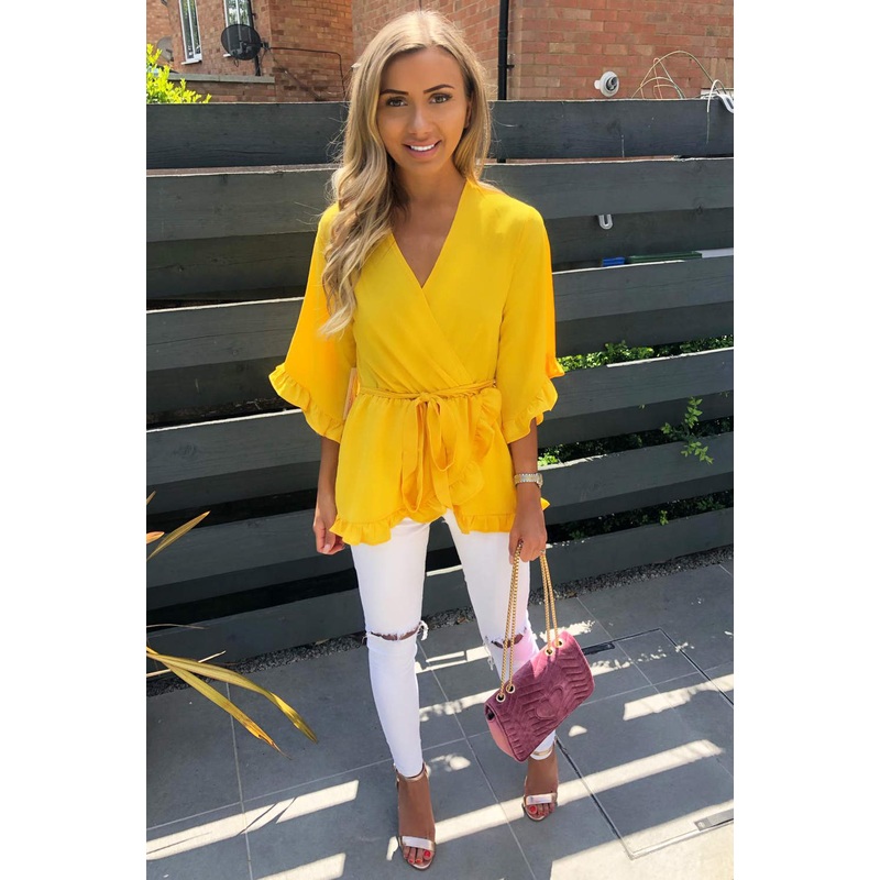 Yellow Wrap Frill Top