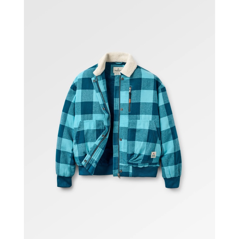 On The Go Insulated Bomber Jacket - Retro Blue Check