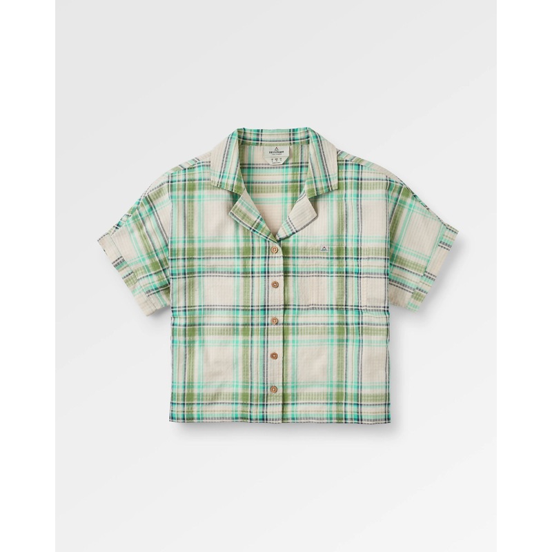 Arden Organic Cotton Short Sleeve Shirt - Vintage White/Stem Green Check
