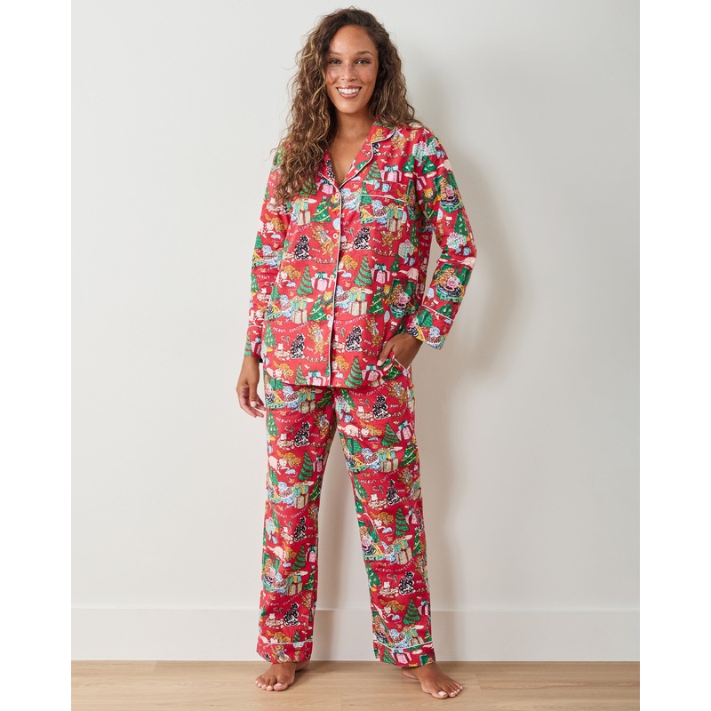 Meowy Christmas - Tall Long PJ Set - Red Bow