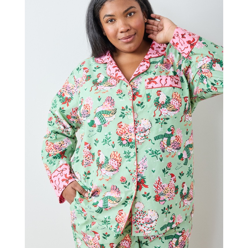 Holiday Hens - Tall Long PJ Set - Sage