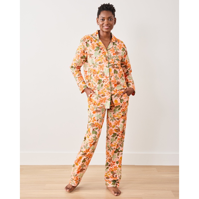 Hedgehog Forest - Tall Long PJ Set - Peach Leaf