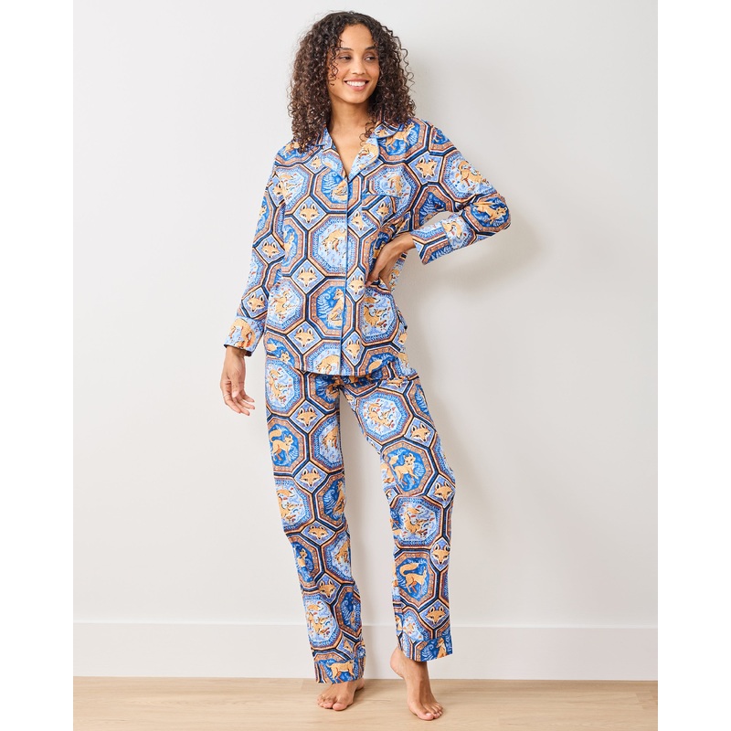 Fancy Fox - Tall Long PJ Set - French Blue