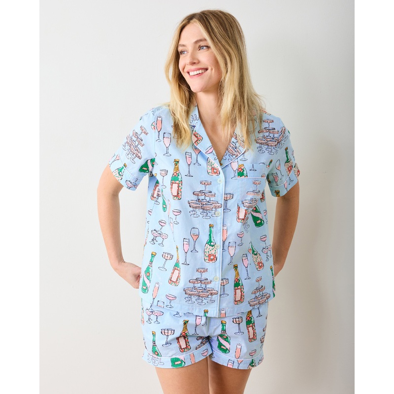 Champagne Tower - Short PJ Set - Soft Blue