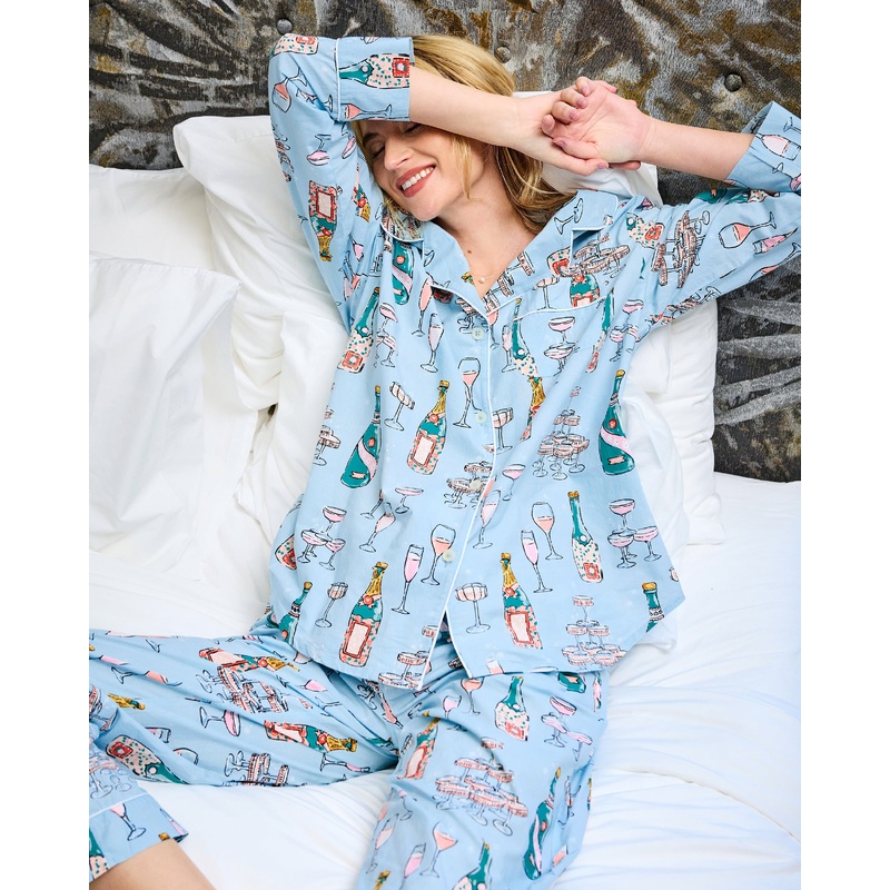 Champagne Tower - Tall Long PJ Set - Soft Blue